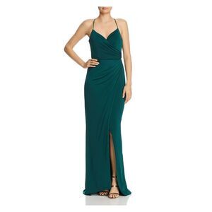 BARIANO Womens Green Spaghetti Strap V Neck Full-Length Formal Sheath Dress XS